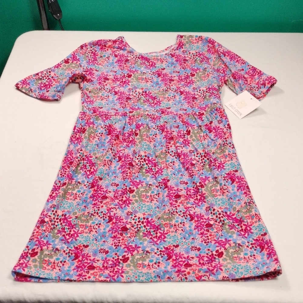 NWT Falls Creek Pink and Blue Floral Kids Dress SIZE XL